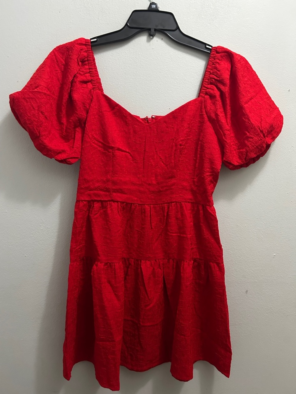 Red Puff-Sleeve Tiered Mini Dress